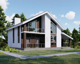 Проект дома из газобетона с отделкой под декоративную штукатурку.Передняя сторона